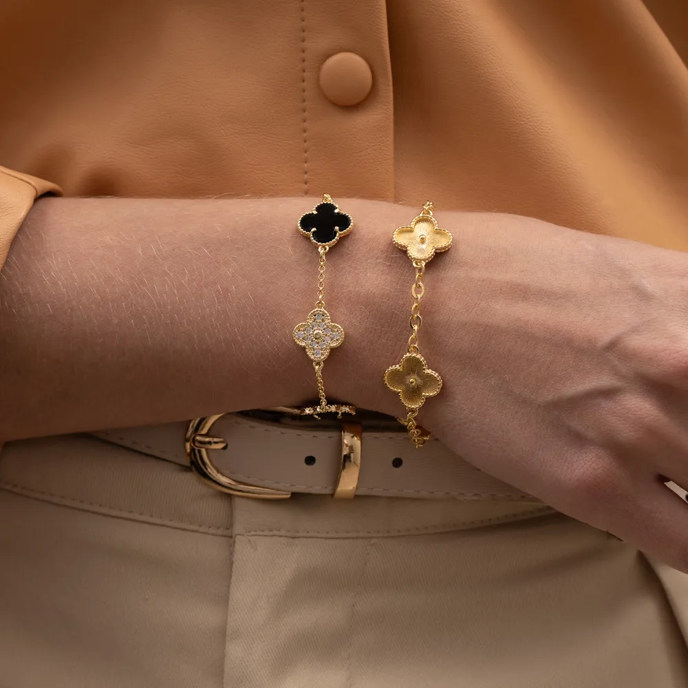 PULSEIRA VIRGINIA PEDRA PRETA E ZIRCÔNIA CRISTAL BANHO OURO 18K