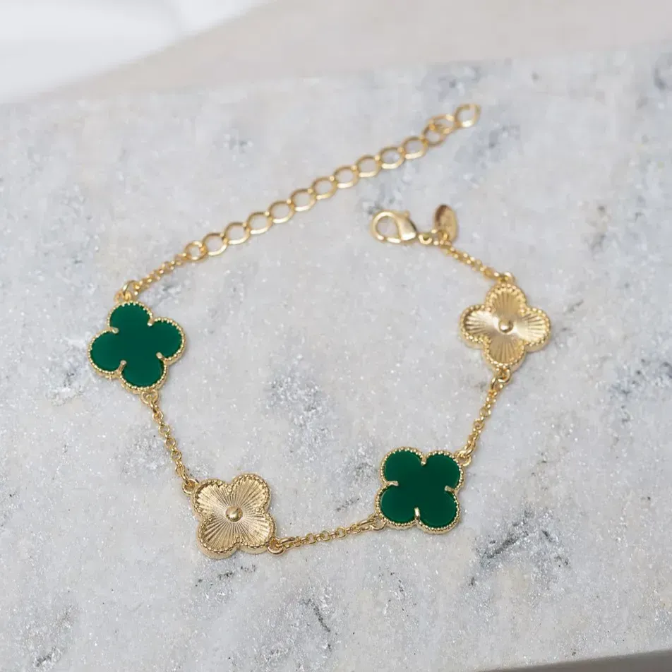 PULSEIRA VIRGINIA PEDRA VERDE E ZIRCÔNIA CRISTAL BANHO OURO 18K