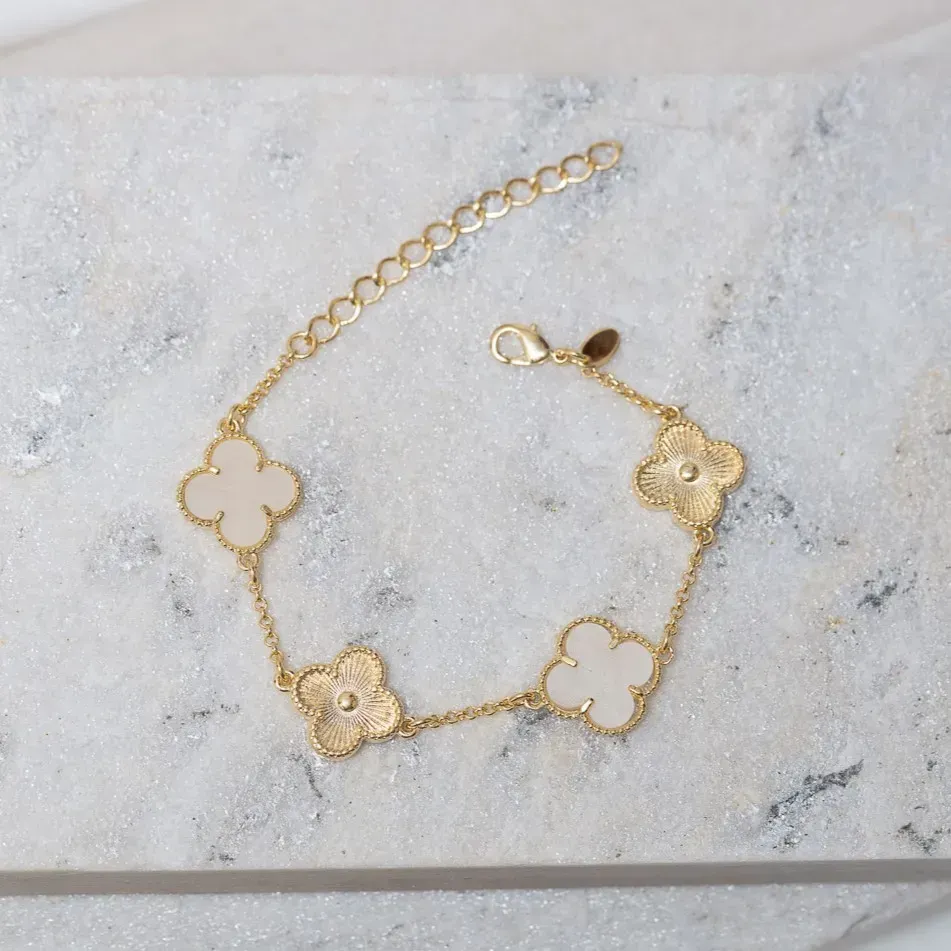 PULSEIRA VIRGINIA PEDRA MARFIM E ZIRCÔNIA CRISTAL BANHO OURO 18K