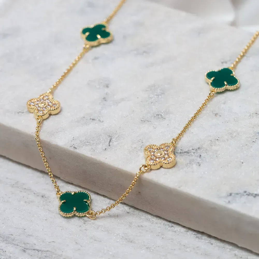 CHOKER VIRGINIA PEDRA VERDE E ZIRCÔNIA CRISTAL BANHO OURO 18K