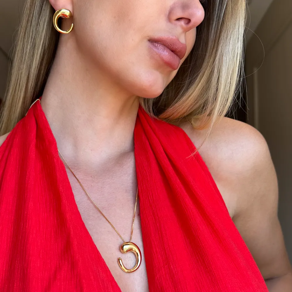 CONJUNTO ORGÂNICO LISO BANHO OURO 18K