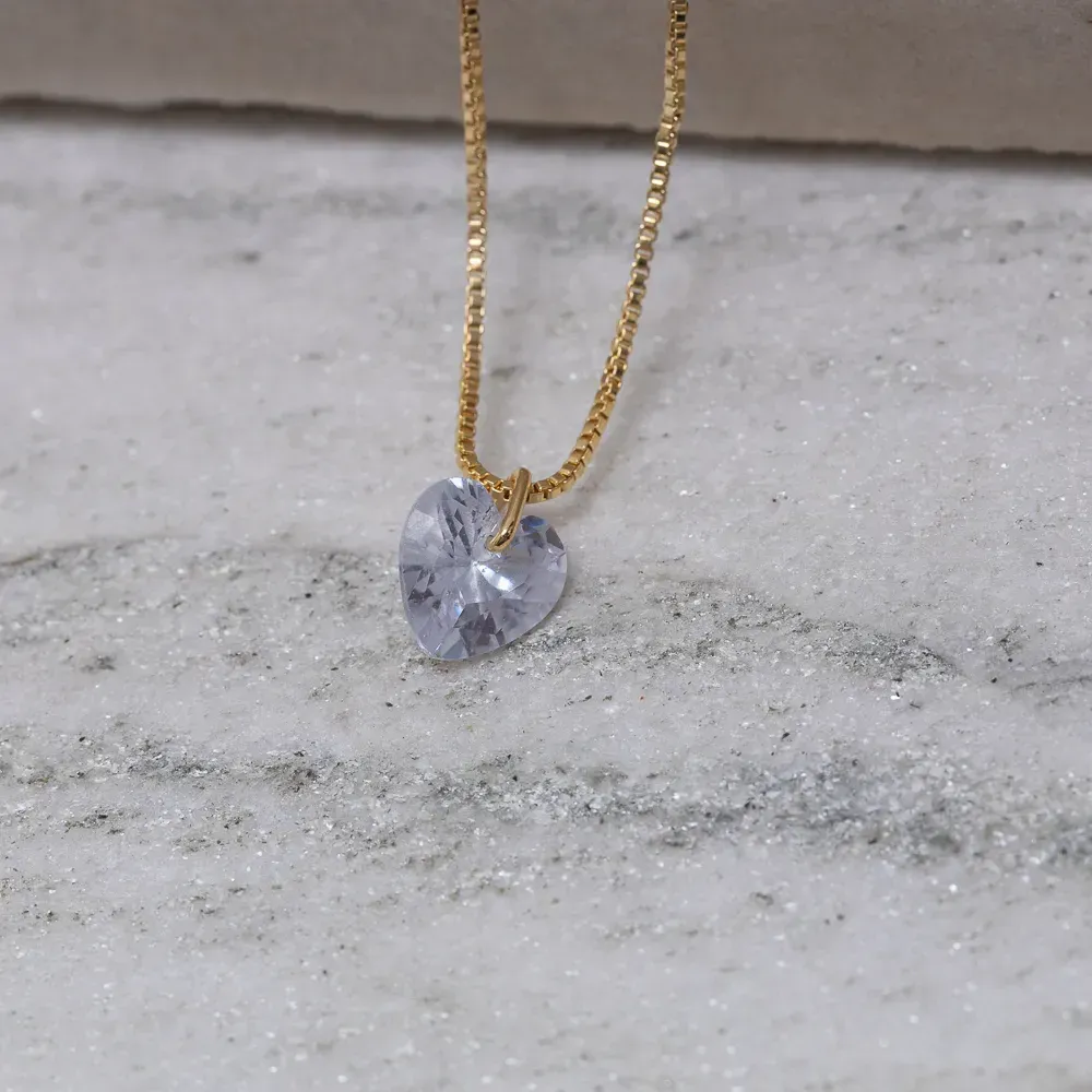 COLAR PONTO DE LUZ CORAÇÃO CRISTAL BANHO OURO 18K