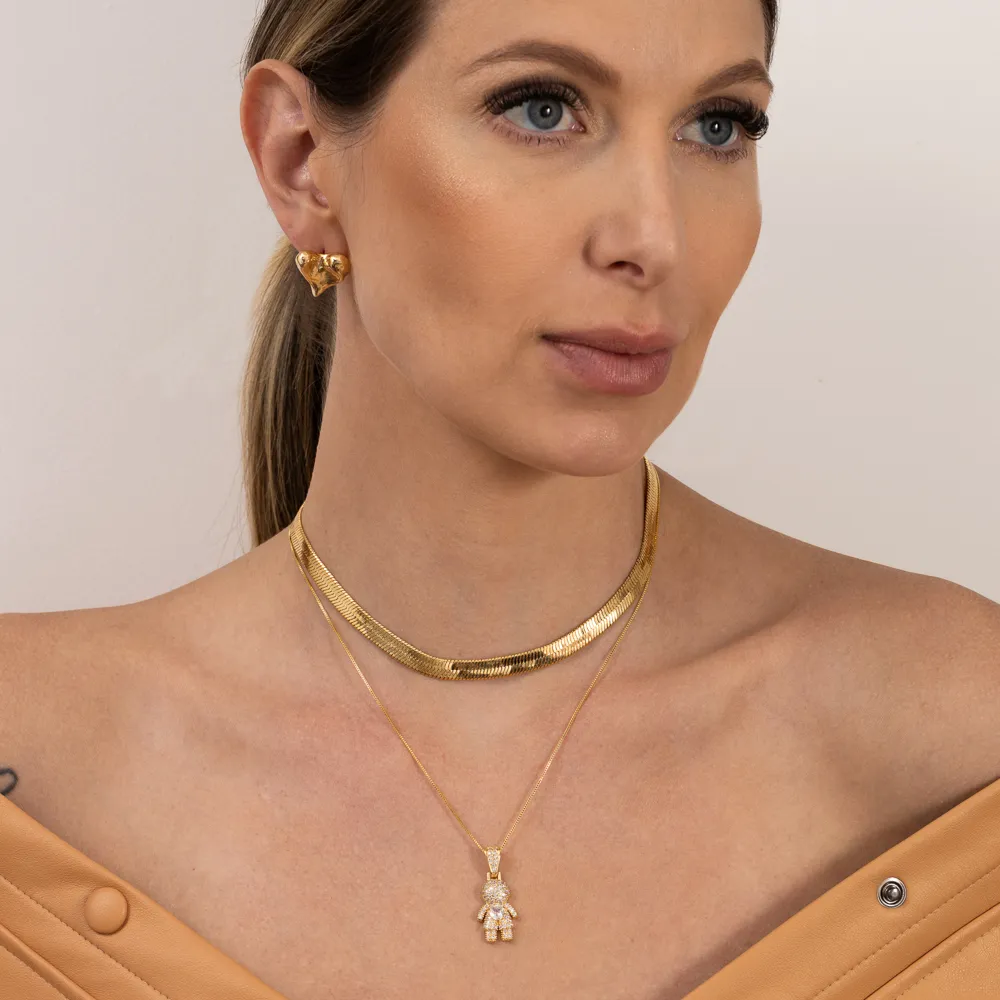 COLAR FILHOS MENINO CRAVEJADO COM ZIRCÔNIAS BANHO OURO 18K