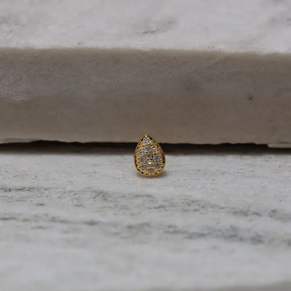 BRINCO GOTA P CRAVEJADO COM ZIRCÔNIAS BANHO OURO 18Kf