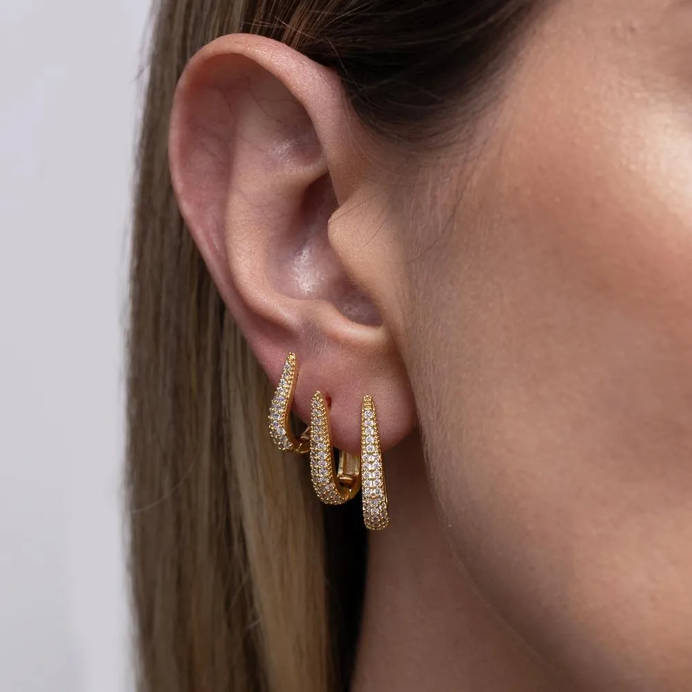 BRINCO ARGOLA GOTA P FINA CRAVEJADA COM ZIRCÔNIAS BANHO OURO 18K
