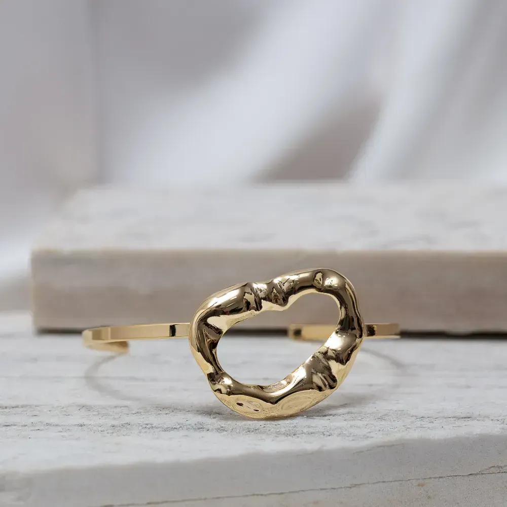 BRACELETE ORGÂNICO MARTELADO BANHO OURO 18K