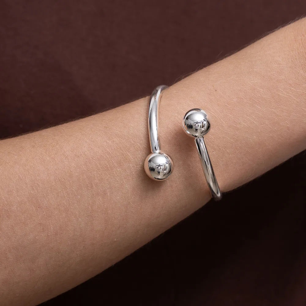 BRACELETE DUAS ESFERAS BANHO PRATA