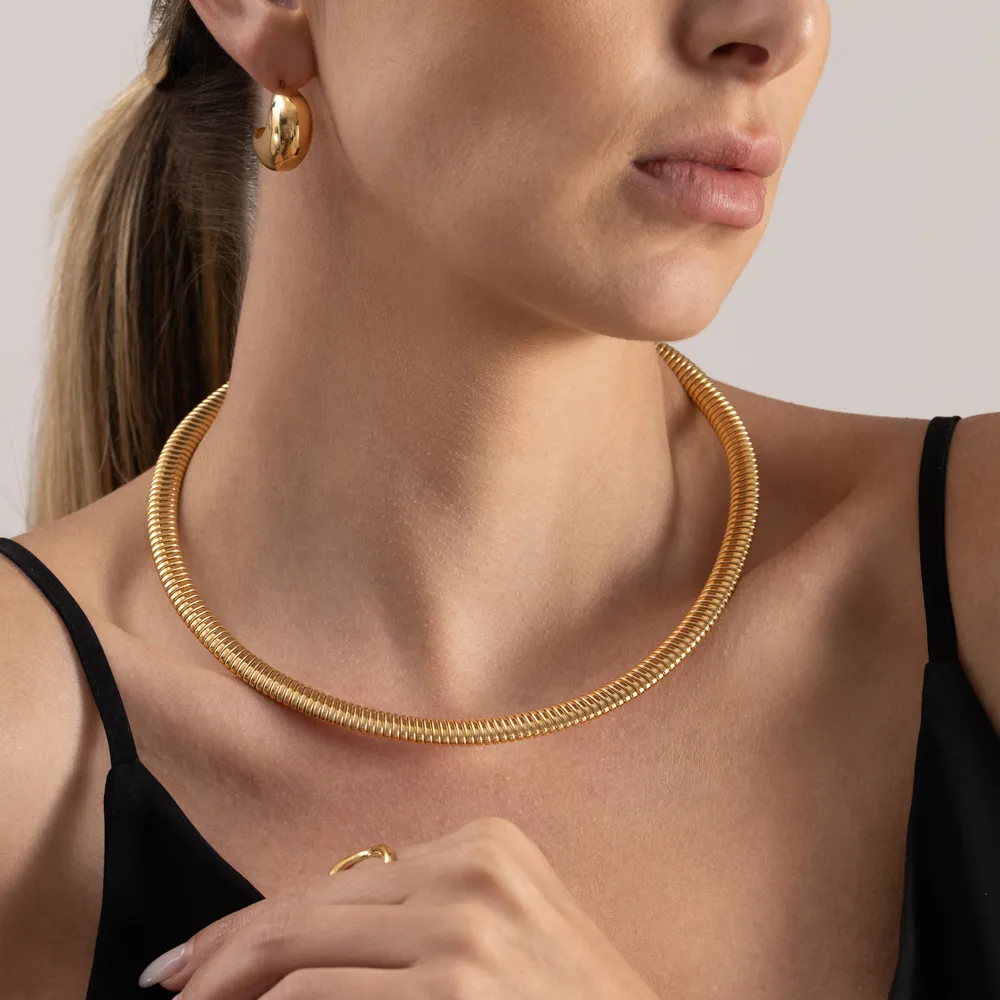 COLAR ARO DE MALHA LISO BANHO OURO 18K