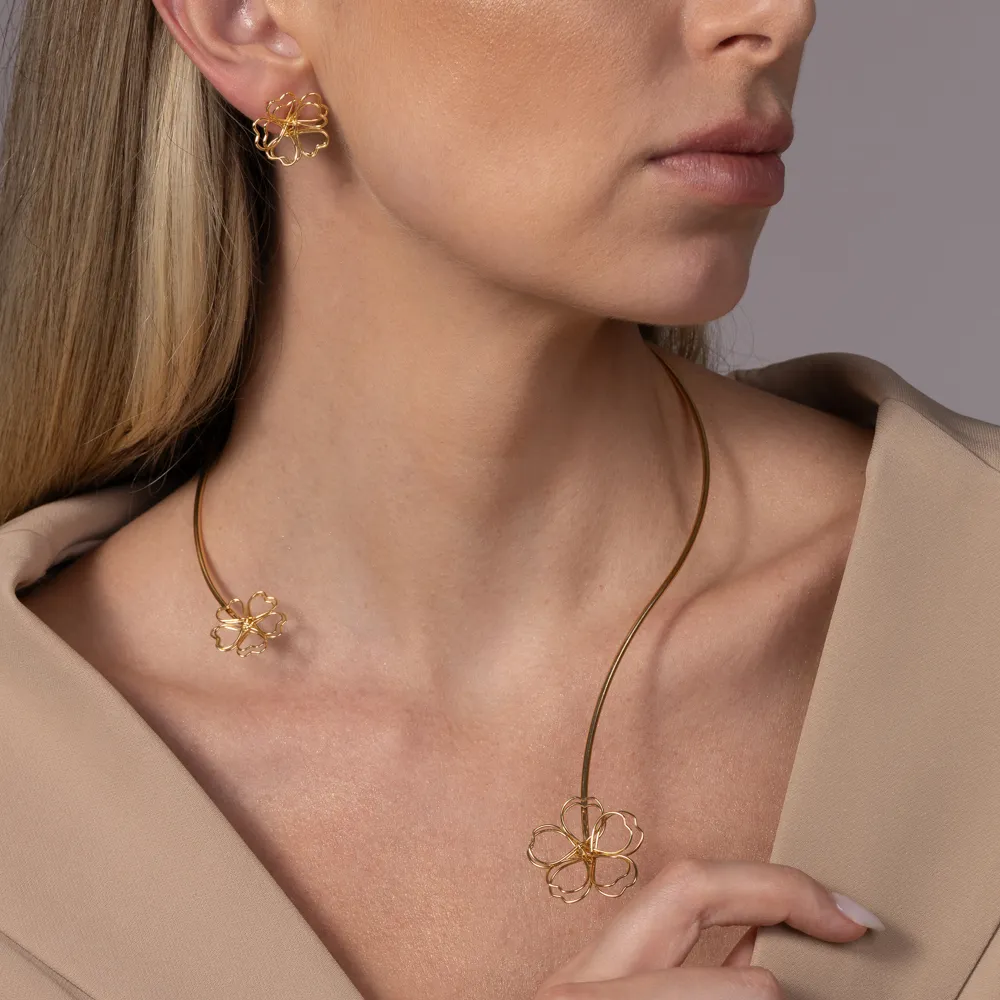 CONJUNTO ARO FLOR BANHO OURO 18K