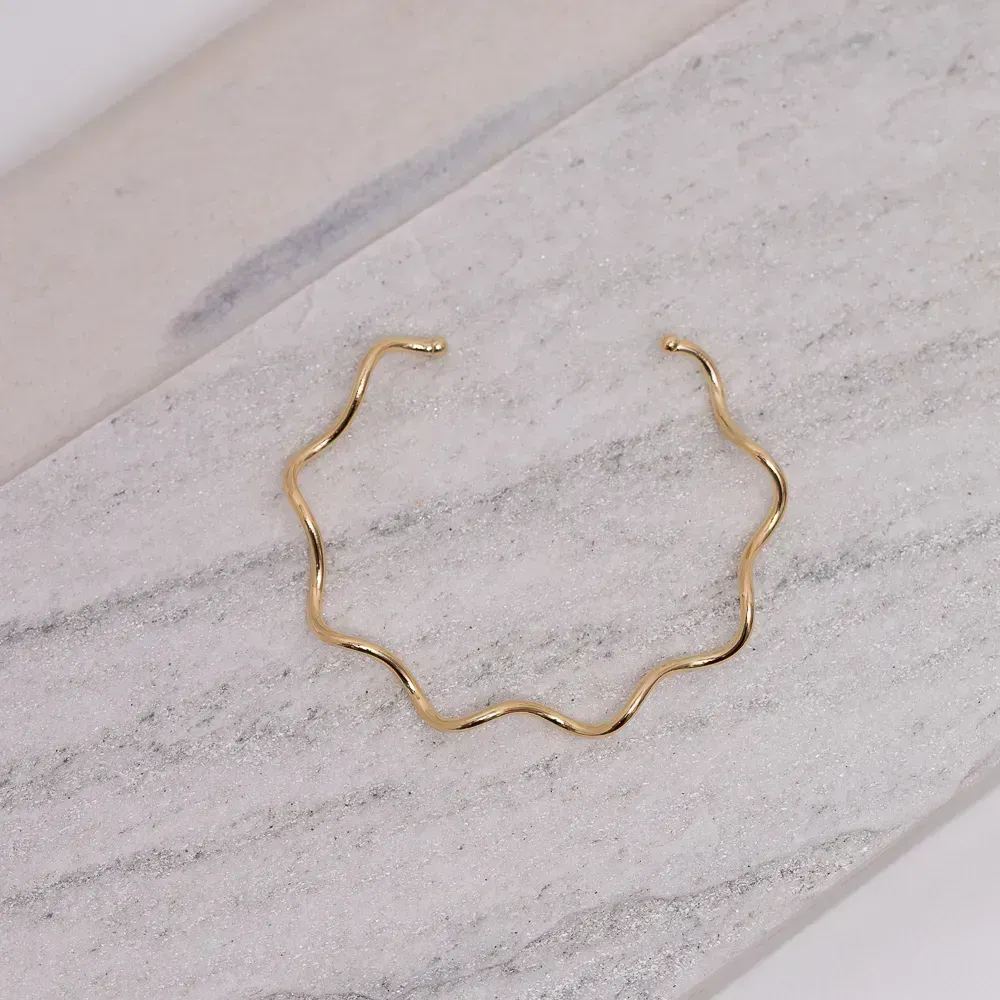 BRACELETE LISO ONDULADO FINO BANHO OURO 18K