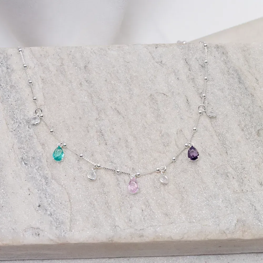 CHOKER BOLINHA COM ZIRCÔNIAS COLORIDAS BANHO PRATA