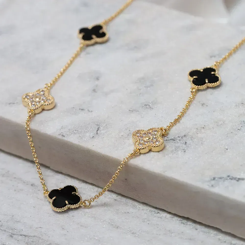 CHOKER VIRGINIA PEDRA PRETA E ZIRCÔNIA CRISTAL BANHO OURO 18K