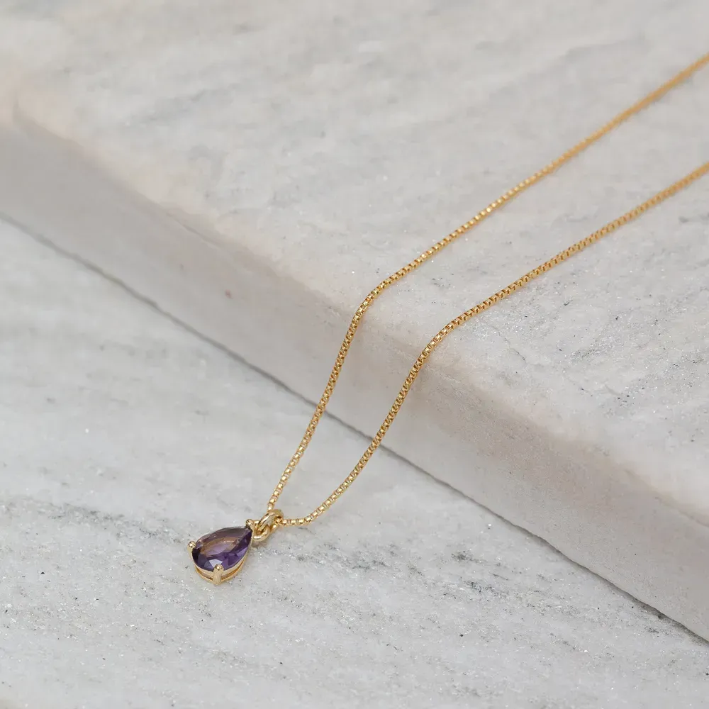 COLAR PONTO DE LUZ GOTINHA ROXA BANHO OURO 18K