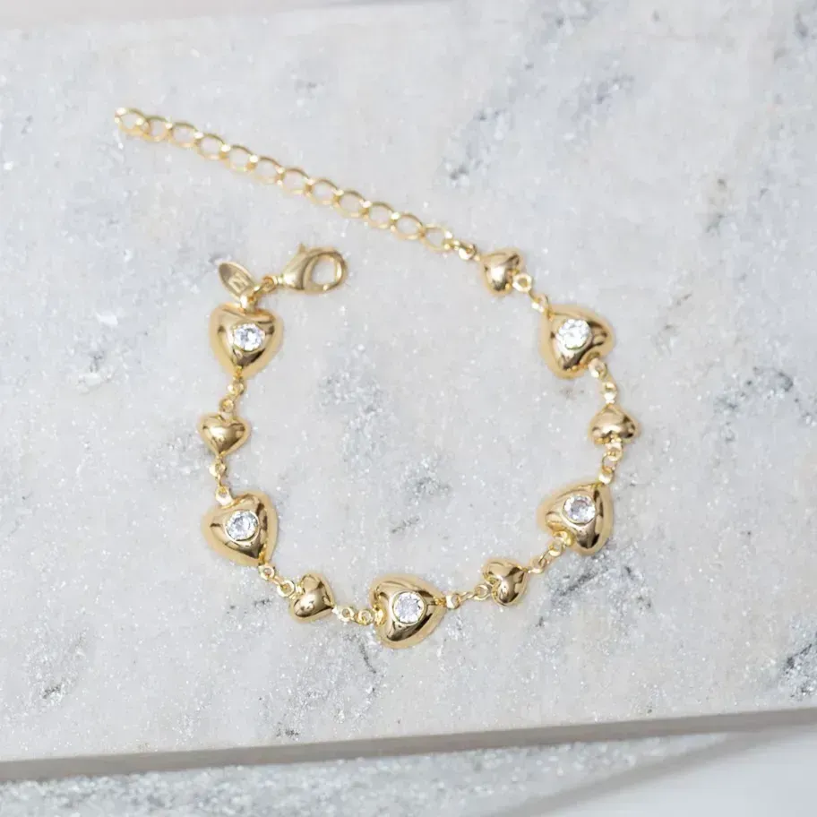 PULSEIRA CORAÇÕES COM ZIRCÔNIA CRISTAL BANHO OURO 18K