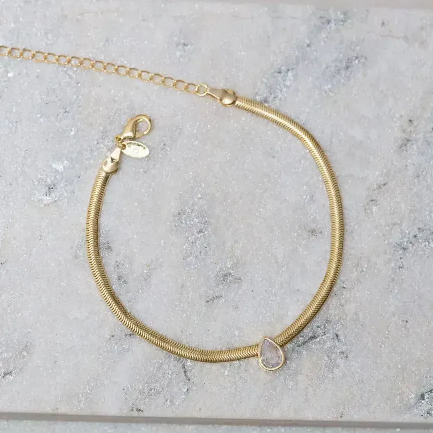 PULSEIRA FIO ALEMÃO COM PINGENTE GOTA BANHO OURO 18K