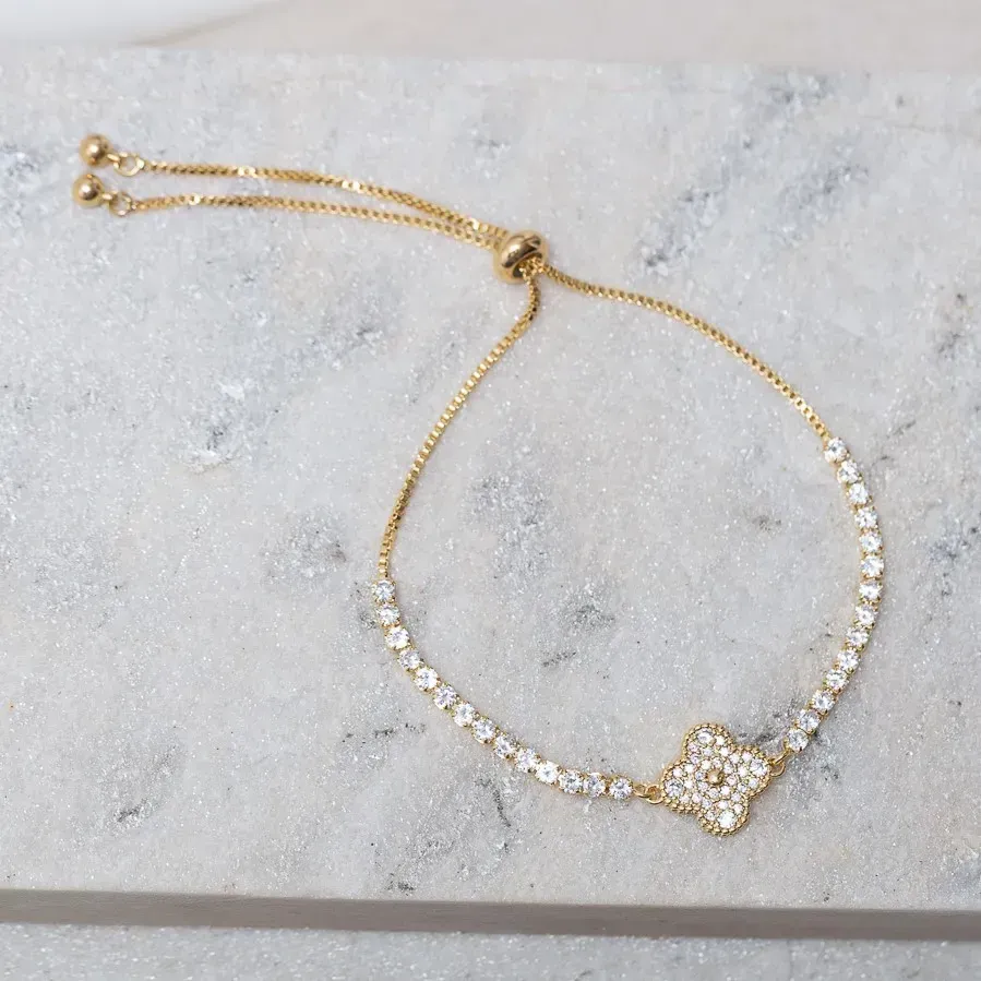 PULSEIRA VIRGINIA CRISTAL REGULÁVEL BANHO  OURO 18K