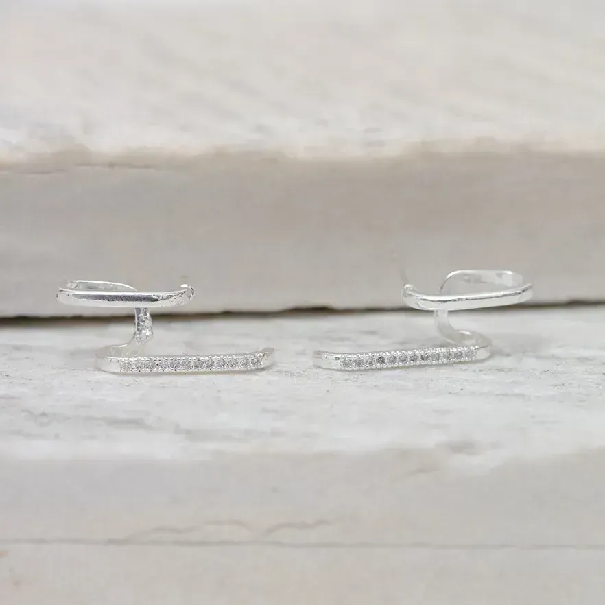 BRINCO EAR CUFF DUPLO FINO COM ZIRCÔNIAS BANHO PRATA
