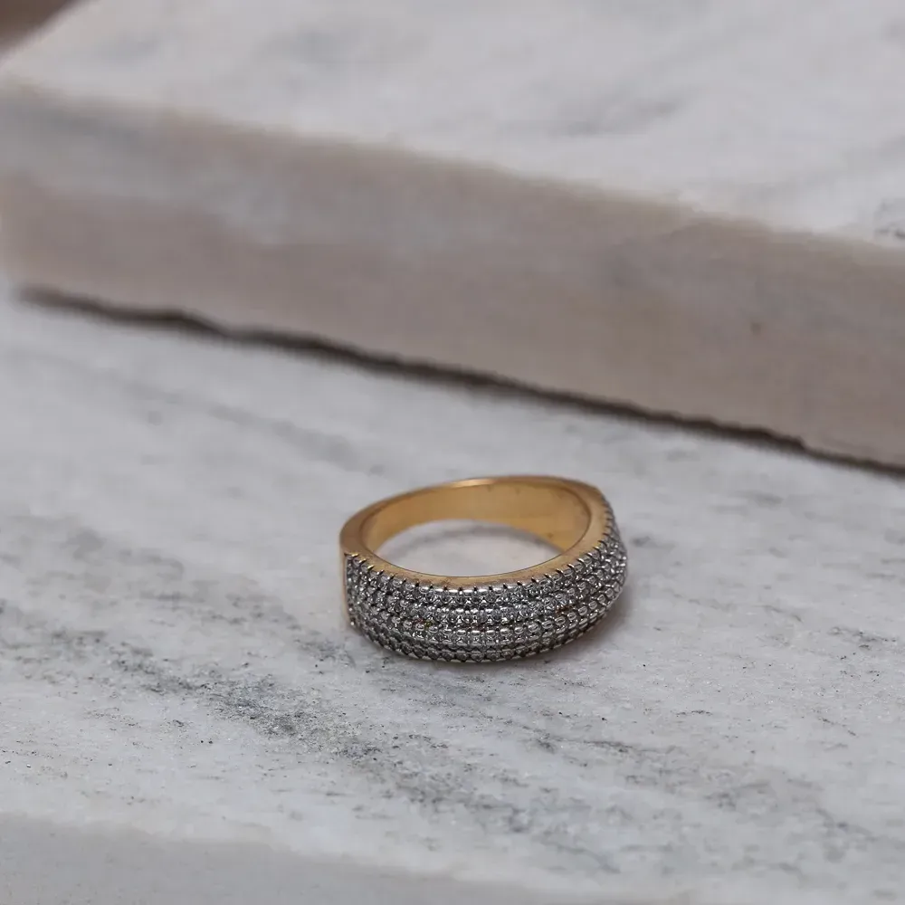 ANEL 5 FILEIRAS CRAVEJADAS E COM CANETA COM RÓDIO BRANCO BANHO OURO 18K