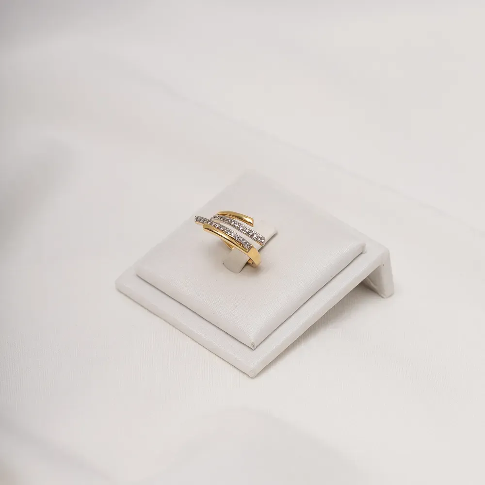 ANEL 4 FILEIRAS LISO E COM ZIRCÔNIAS BANHO OURO 18K
