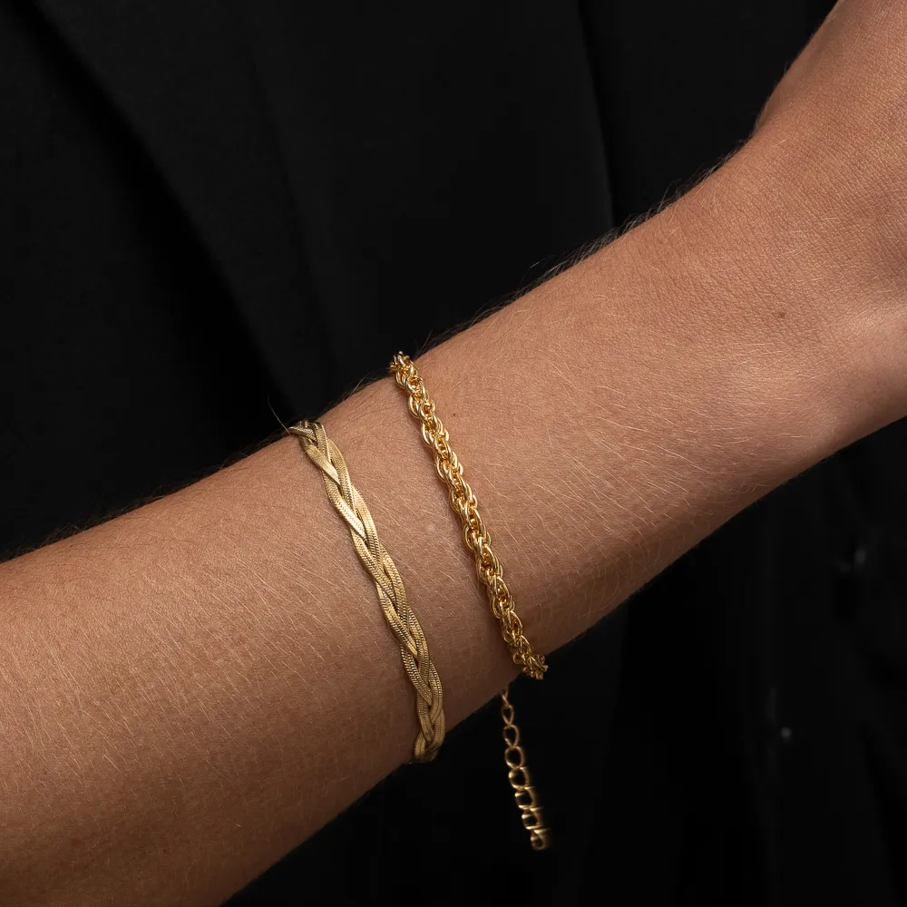 PULSEIRA ELOS CABO DE AÇO M BANHO OURO 18K