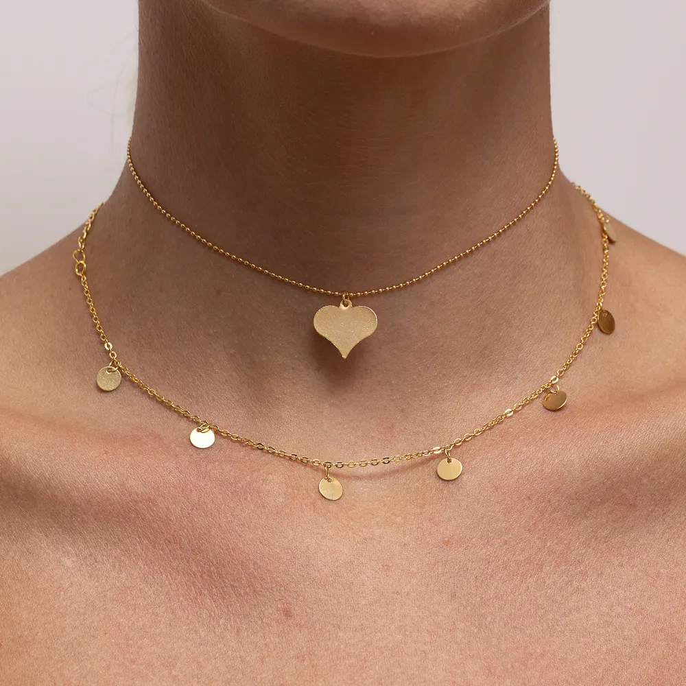 CHOKER BOLINHA DIAMANTADA COM CORAÇÃO CHAPINHA BANHO OURO 18K