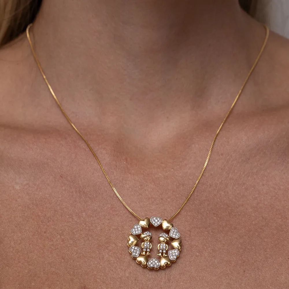 COLAR MEDALHA DOIS FILHOS BANHO OURO 18K