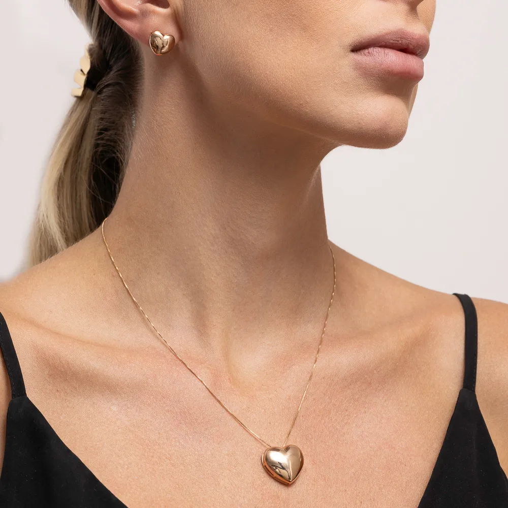 CONJUNTO CORAÇÃO LISO BANHO ROSÉ