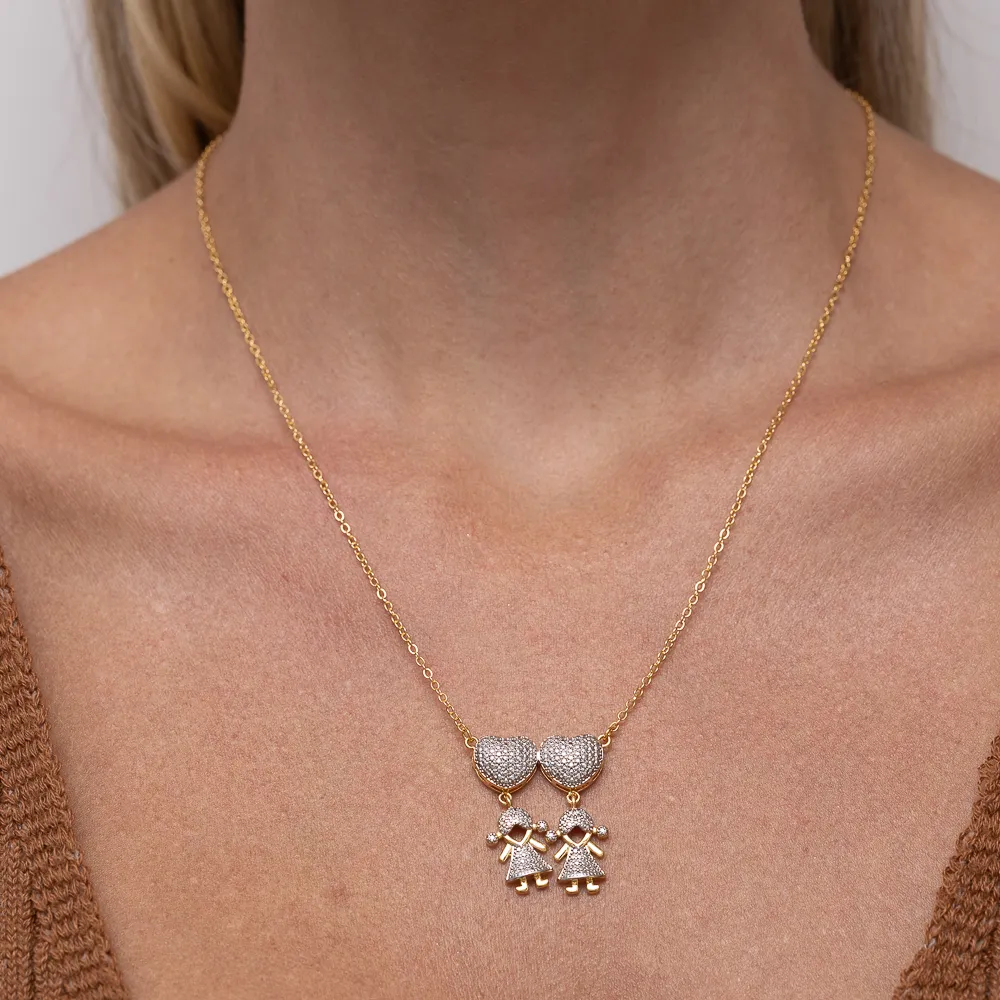 COLAR FILHAS MENINAS COM CANETA RÓDIO BRANCO BANHO OURO 18K