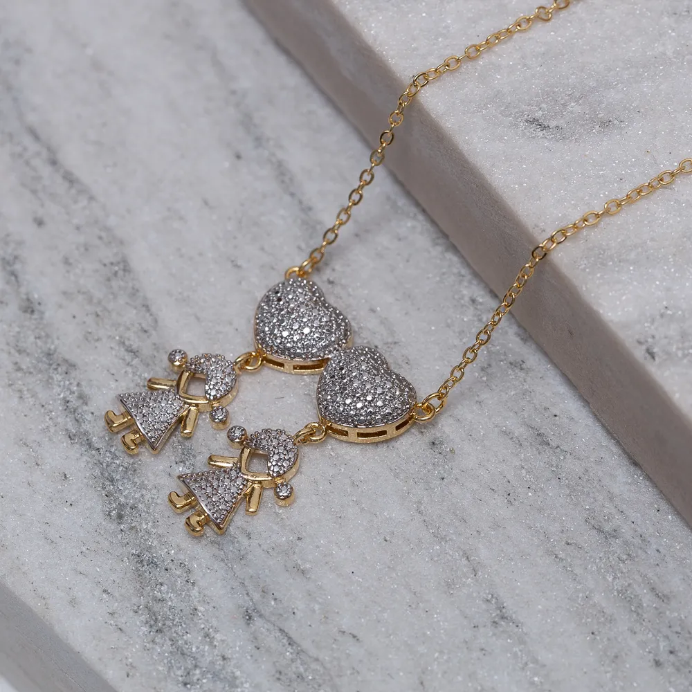 COLAR FILHAS MENINAS COM CANETA RÓDIO BRANCO BANHO OURO 18K