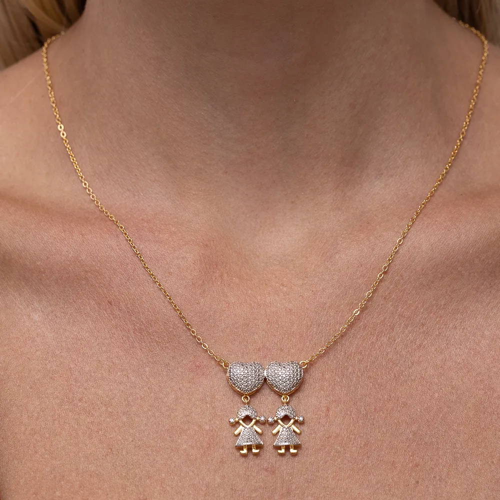 COLAR FILHAS MENINAS COM CANETA RÓDIO BRANCO BANHO OURO 18K