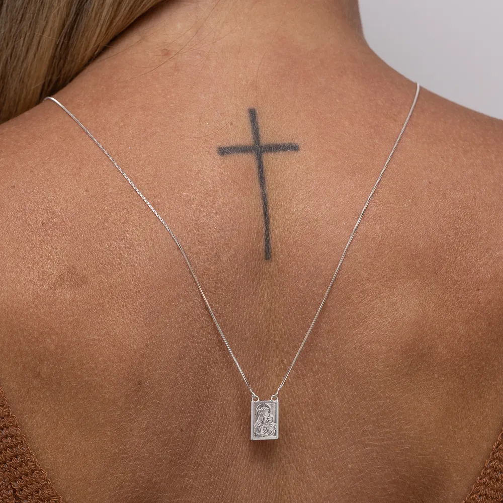 COLAR ESCAPULÁRIO G MARIA E SAGRADO CORAÇÃO BANHO PRATA