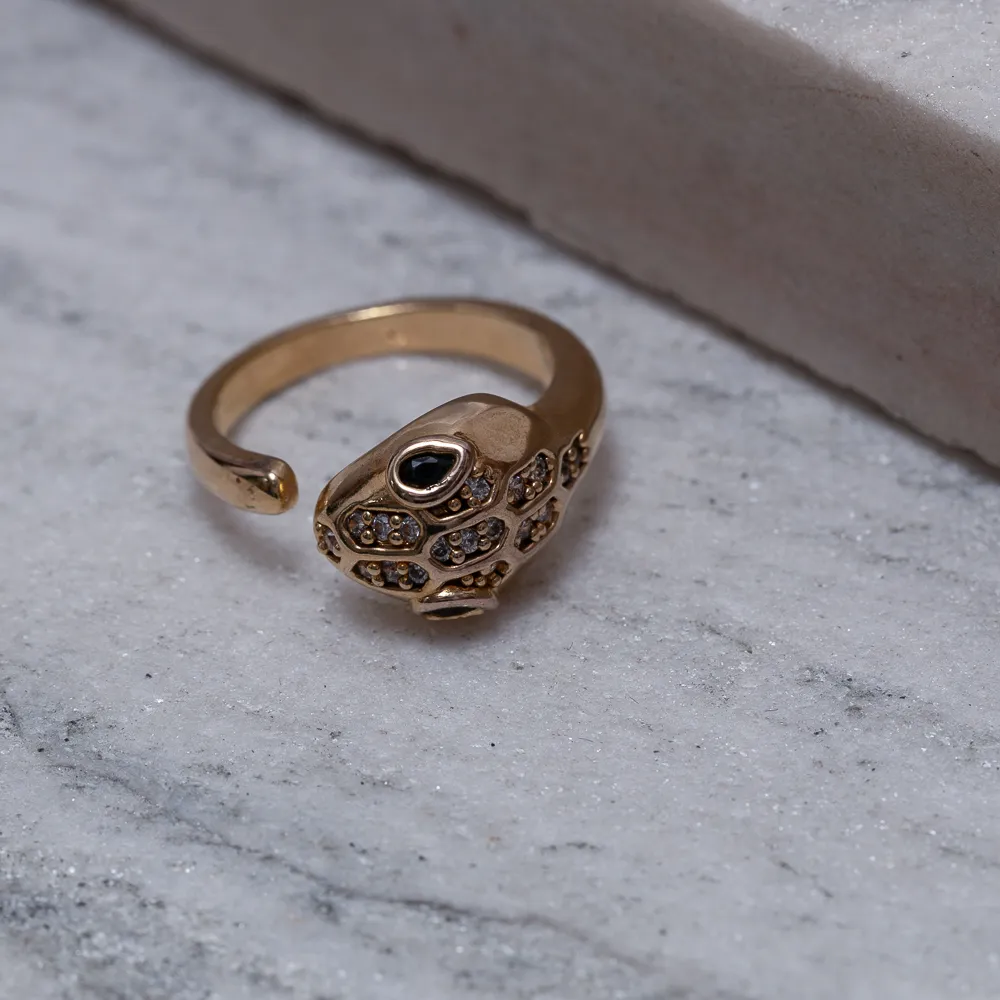 ANEL COBRA CRAVEJADA COM ZIRCÔNIAS BANHO OURO 18K