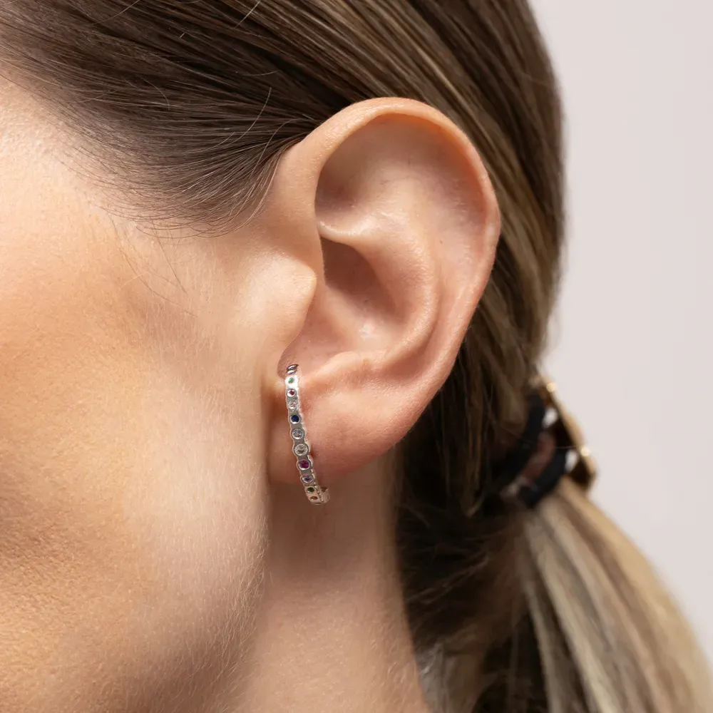 BRINCO EAR CUFF COM ZIRCÔNIAS COLORIDAS BANHO PRATA