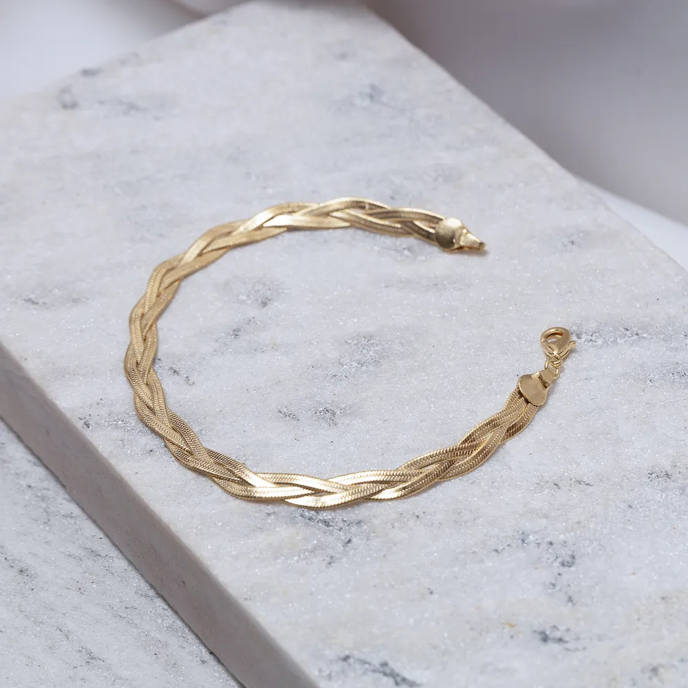 PULSEIRA MALHA TRANÇADA P BANHO OURO 18K
