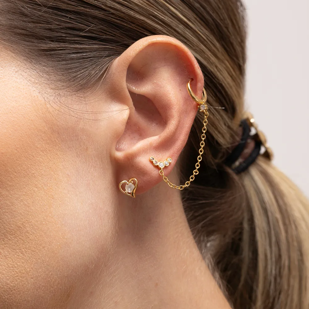 BRINCO EAR CUFF LUA COM ARGOLINHA BANHO OURO 18K