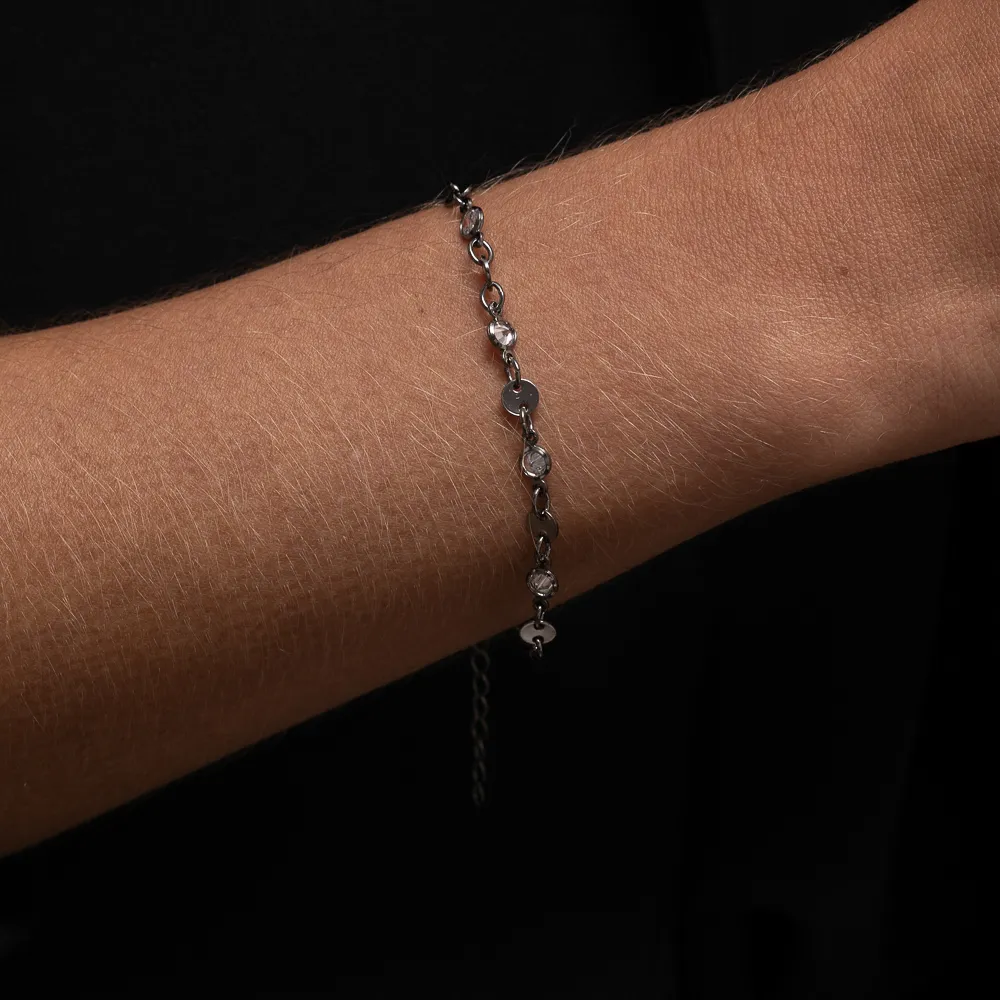 PULSEIRA CHAPINHA E ZIRCÔNIAS BANHO RÓDIO NEGRO