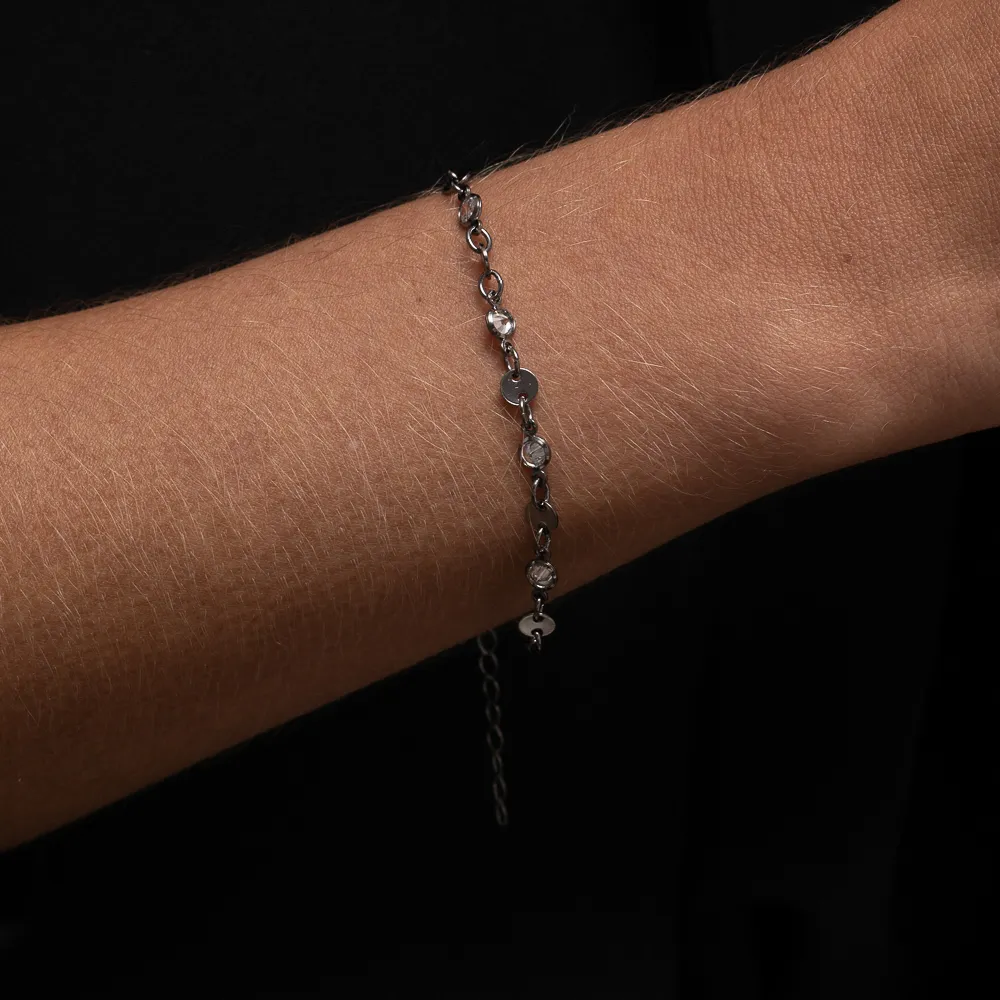 PULSEIRA CHAPINHA E ZIRCÔNIAS BANHO RÓDIO NEGRO