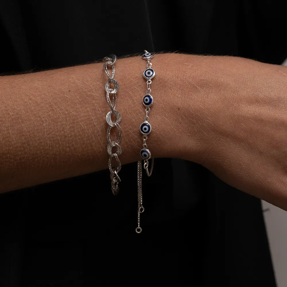 PULSEIRA ELOS DUPLOS RISCADOS BANHO RODIO BRANCO