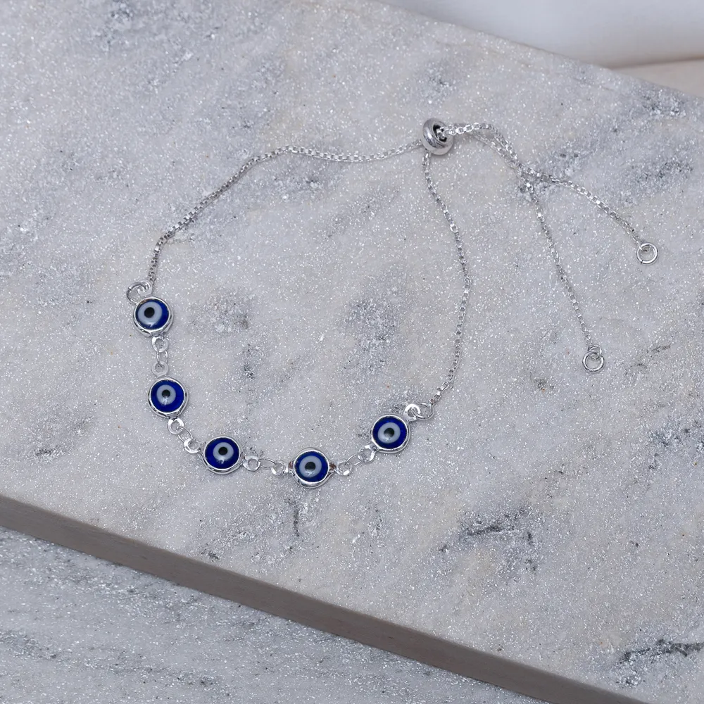 PULSEIRA OLHO GREGO AZUL FECHO GRAVATA BANHO PRATA
