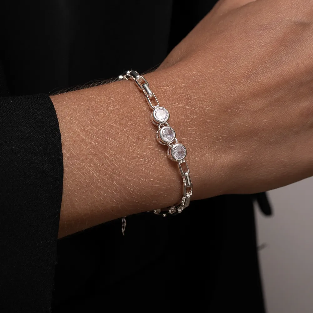 PULSEIRA CARTIER COM ZIRCÔNIAS REDONDAS BANHO PRATA