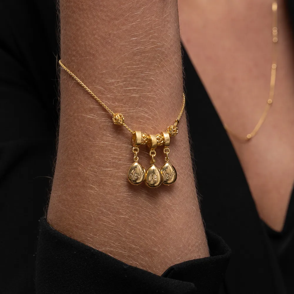 PULSEIRA ESTILO BERLOQUE FÉ E DEUS BANHO OURO 18K