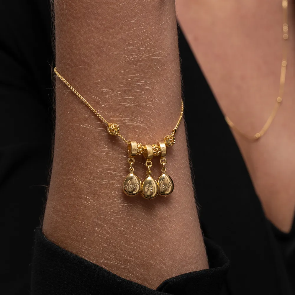 PULSEIRA ESTILO BERLOQUE FÉ E DEUS BANHO OURO 18K