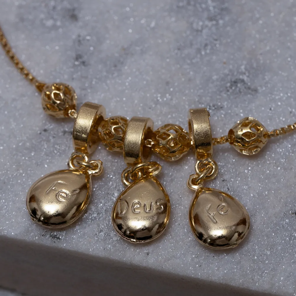 PULSEIRA ESTILO BERLOQUE FÉ E DEUS BANHO OURO 18K