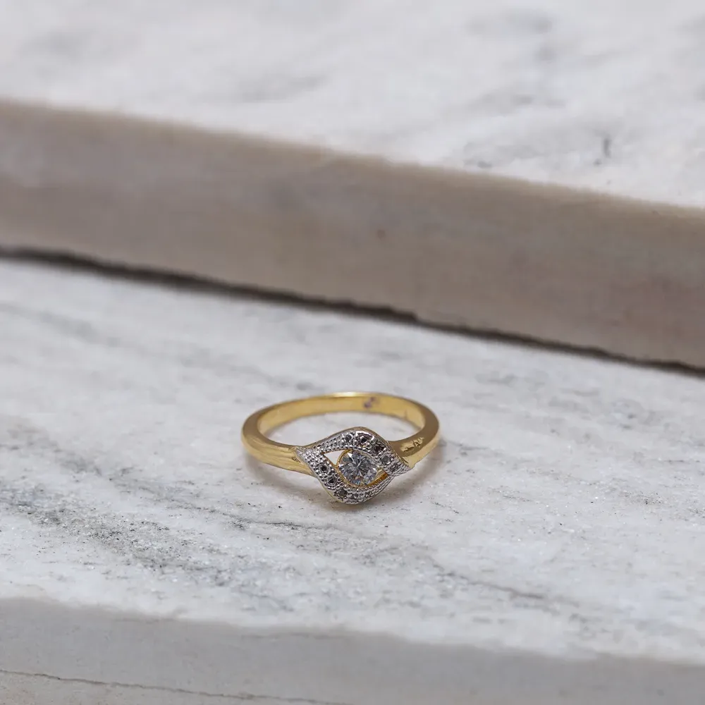 ANEL SOLITÁRIO COM CANETA RÓDIO BRANCO BANHO OURO 18K