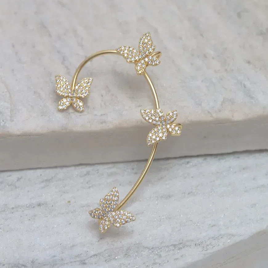 BRINCO FAKE BORBOLETAS CRAVEJADAS BANHO OURO 18K