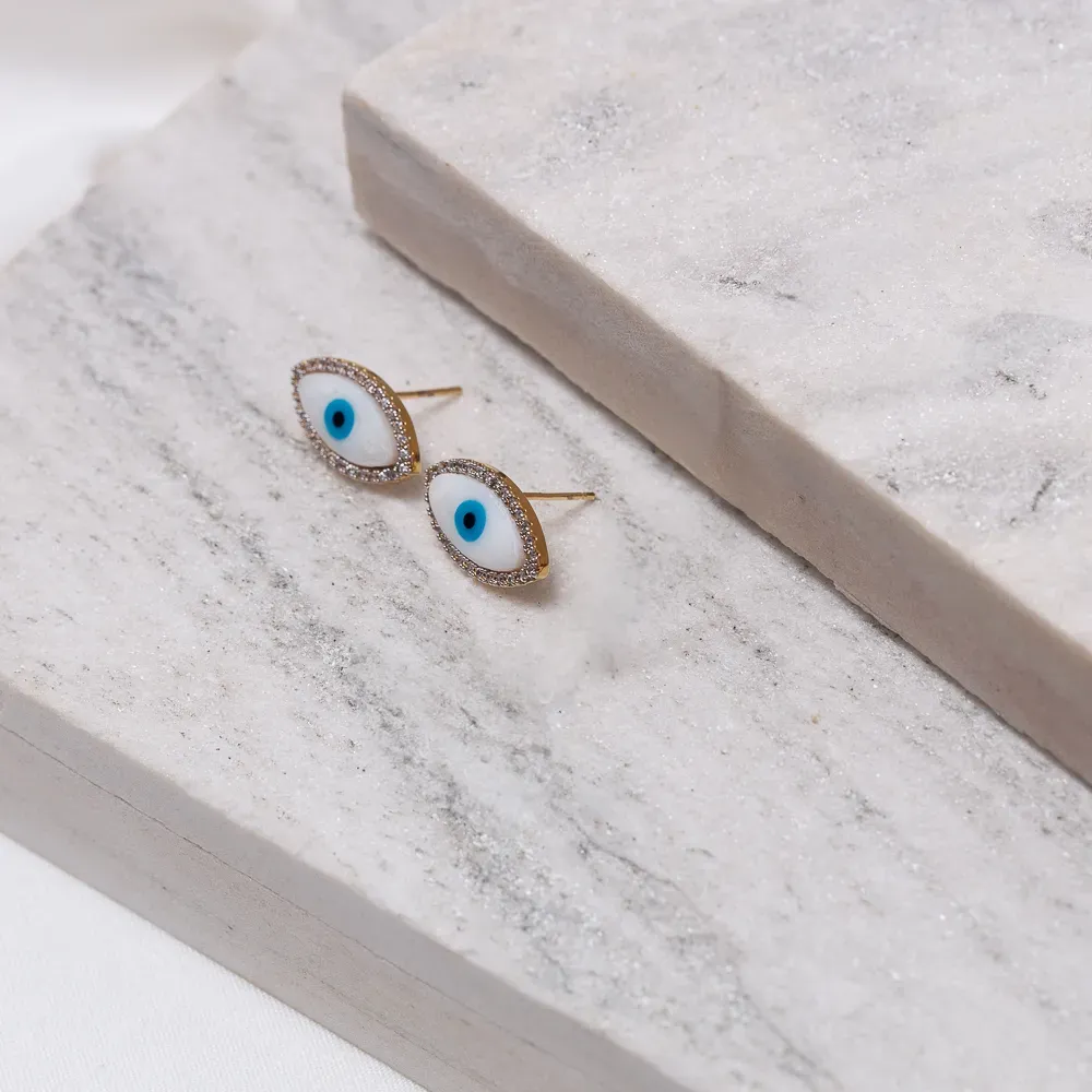 BRINCO OLHO GREGO COM ZIRCÔNIA BANHO OURO 18K