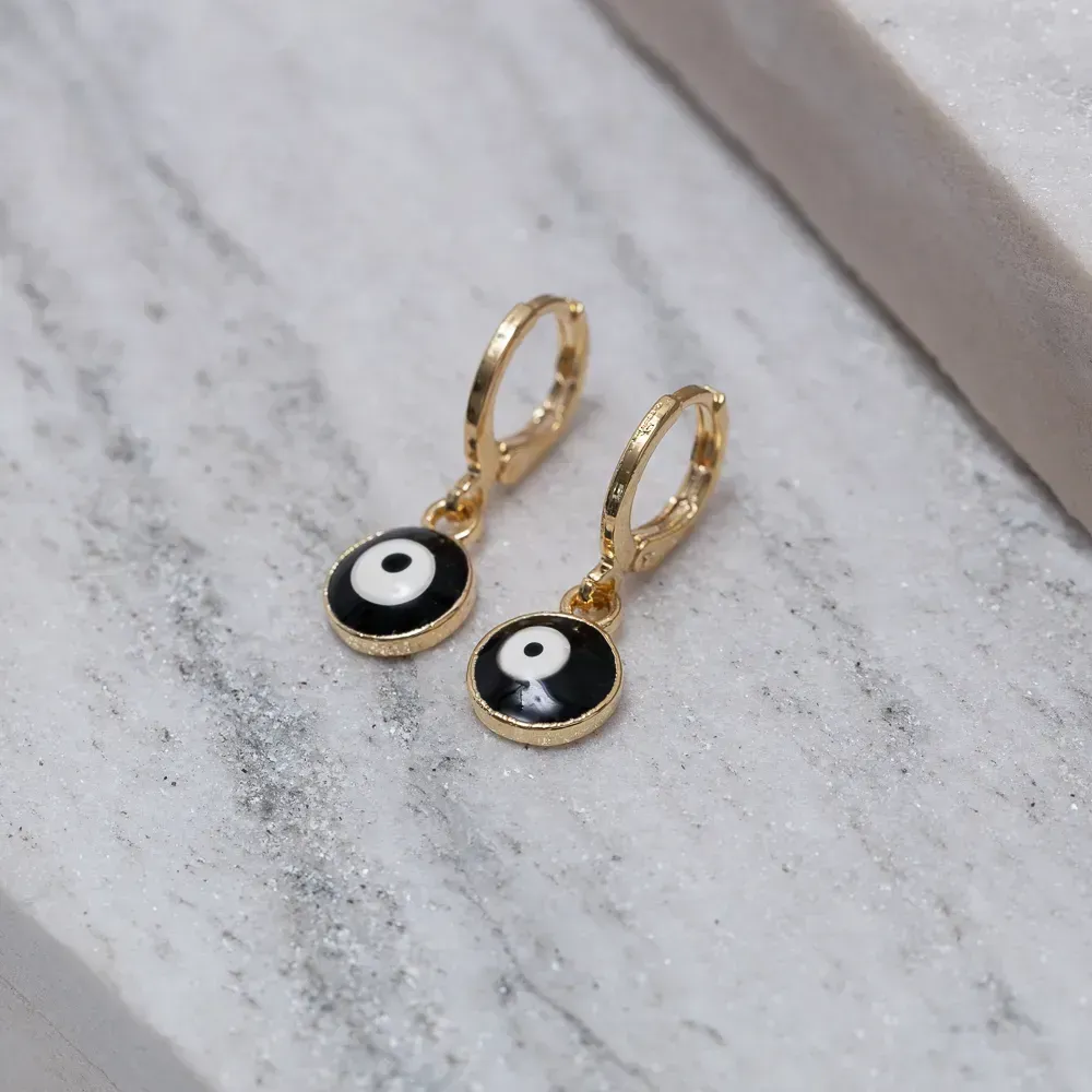 BRINCO PINGENTE OLHO GREGO PRETO BANHO OURO 18K