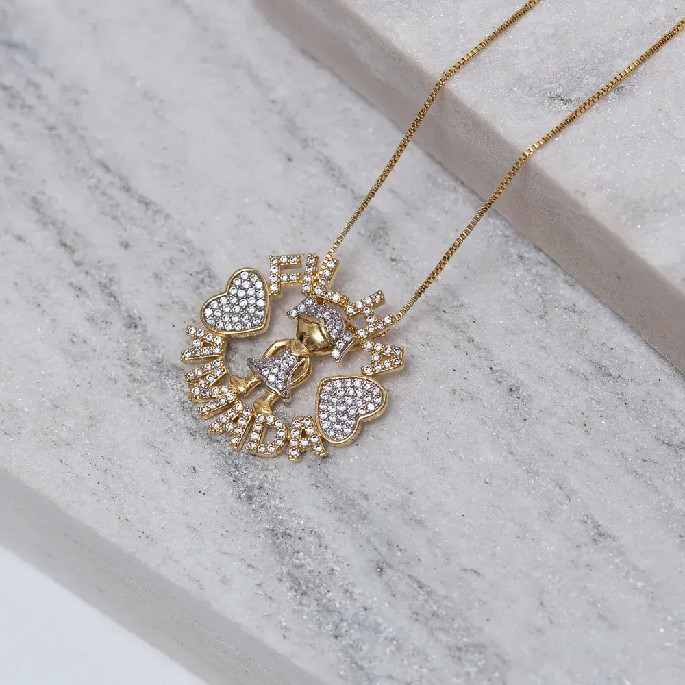 COLAR FILHA AMADA COM ZIRCÔNIAS BANHO OURO 18K