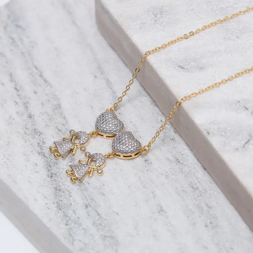 COLAR FILHAS MENINAS COM CANETA RÓDIO BRANCO BANHO OURO 18K