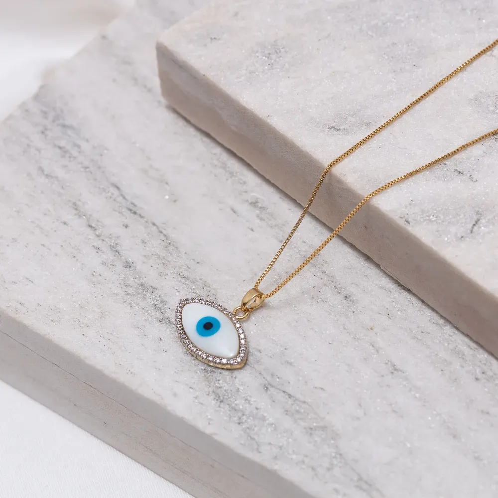 COLAR OLHO GREGO COM ZIRCÔNIAS CRISTAIS BANHO OURO 18K